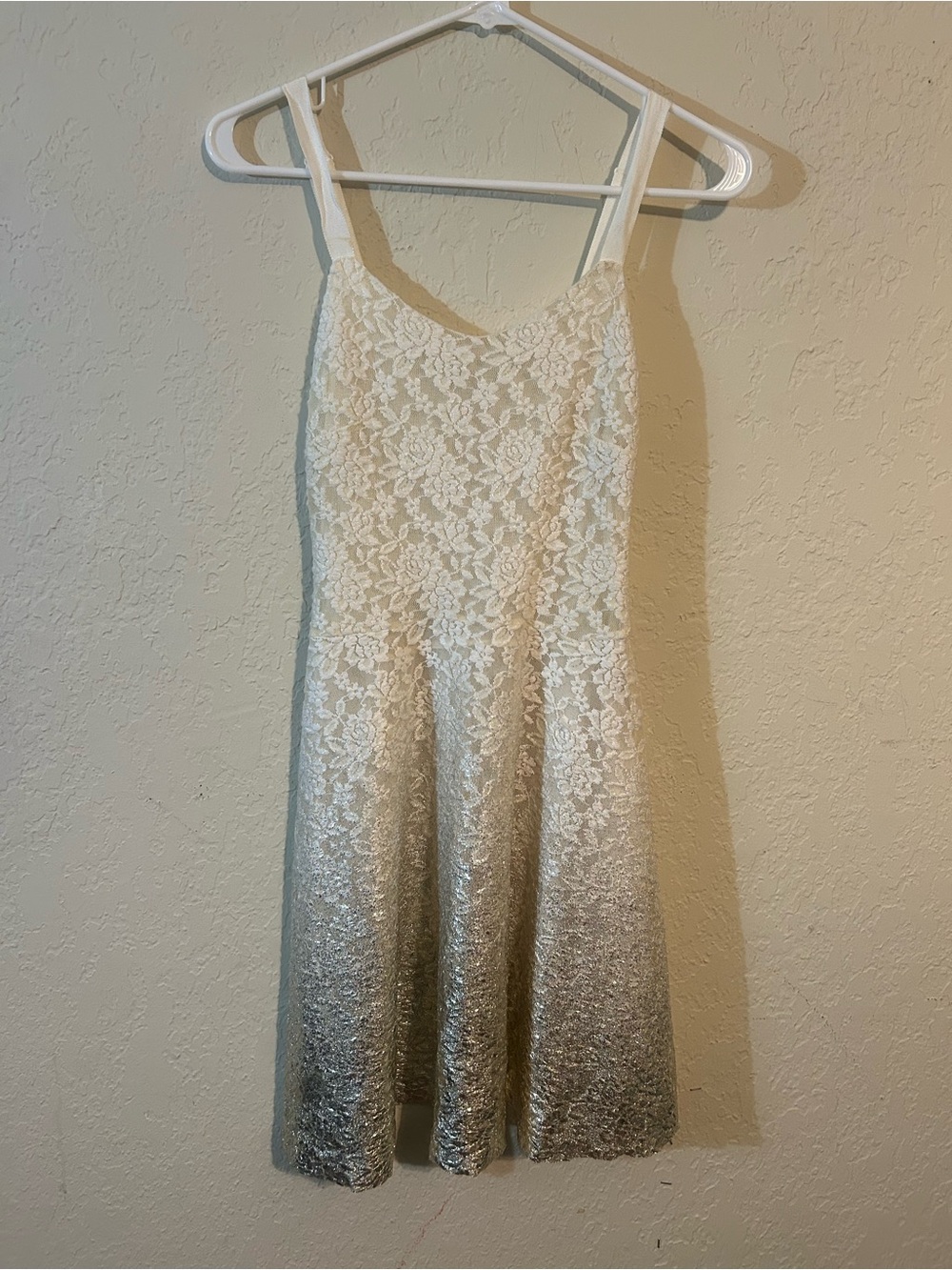 Free People Lace Ombre Sleeveless Dress in Cream and Silver